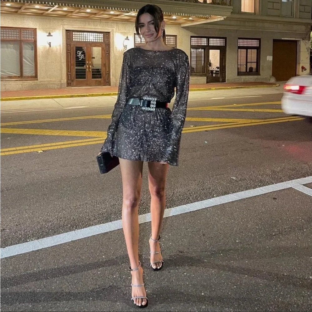 ZARA RHINESTONE MESH SHORT DRESS